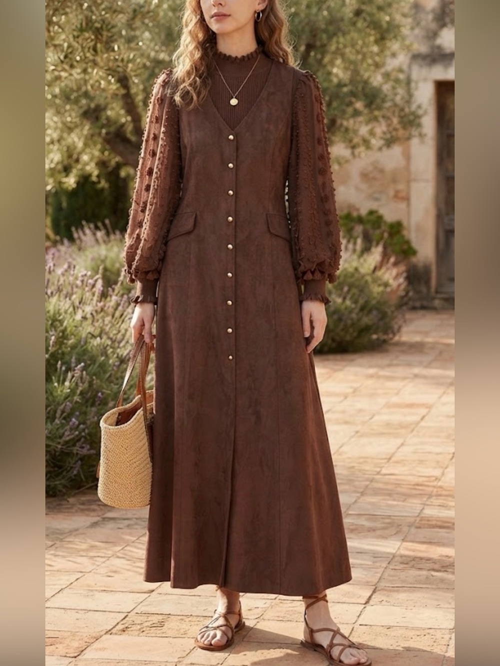Rare Vintage Clues Collection New York fauxSuede Maxi Dress & Sheer blouse. S